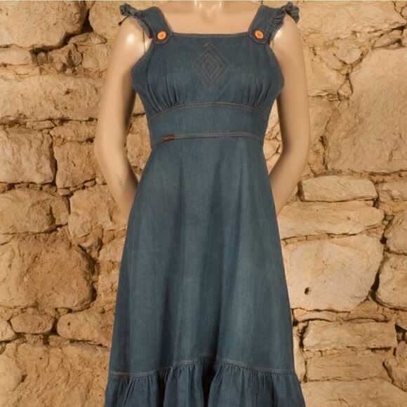 Vintage 60s/70s era Genuine French Vintage Denim Ruffle Dress Size Small - Picture 4 of 12